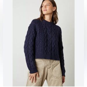 Velvet Navy Cable Knit Crew Neck Sweater